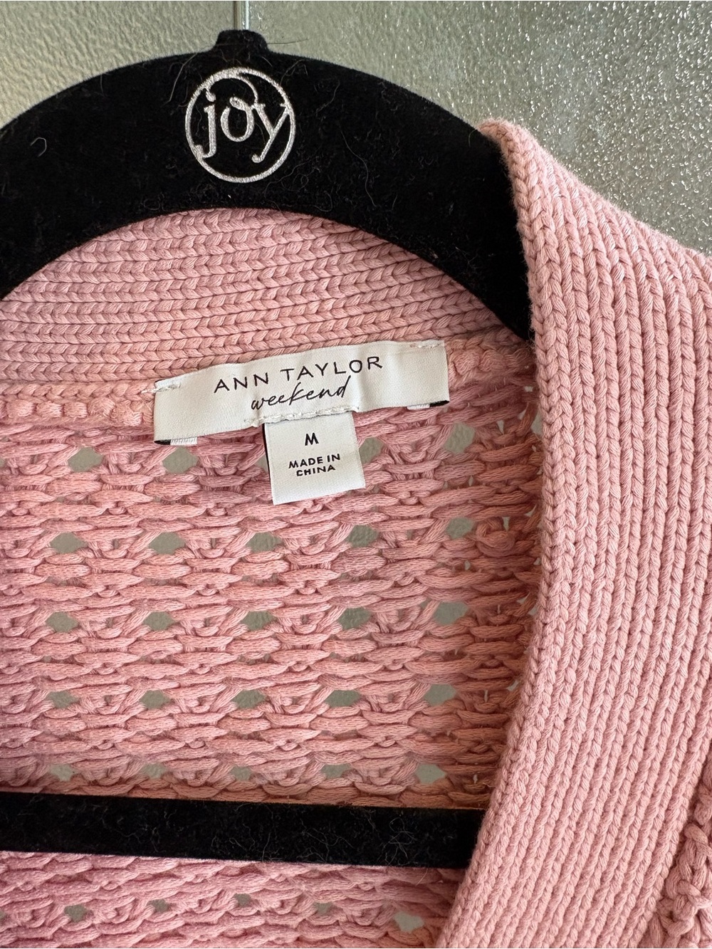 Ann Taylor Weekend Pink Open-Knit Button Front Cardigan - Picture 2 of 5